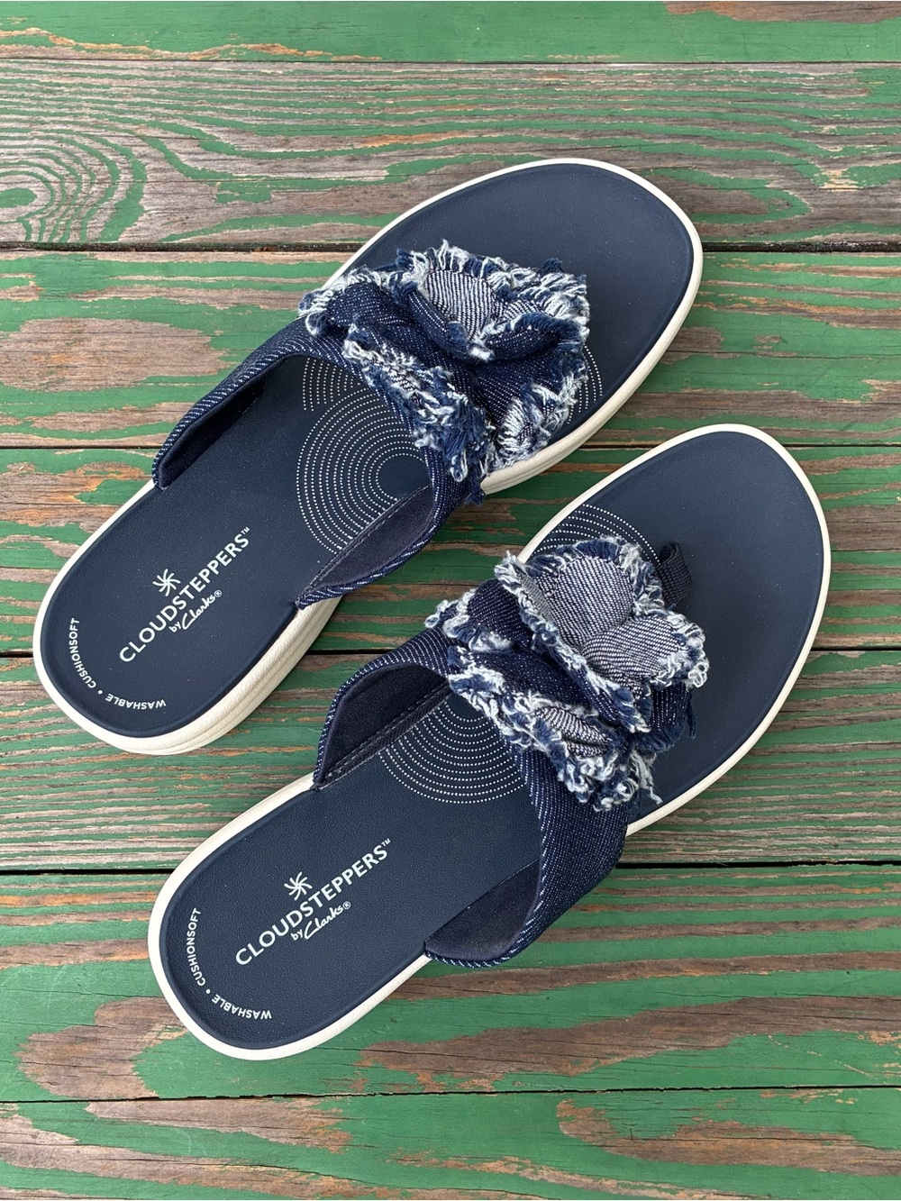 Clarks CloudSteppers Drift Rose Navy Sandals Sz 7 Slippers Flip Flop - Picture 8 of 11